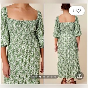 FAITHFULL THE BRAND Le Galet Midi Dress in Sable Paisley Print Green